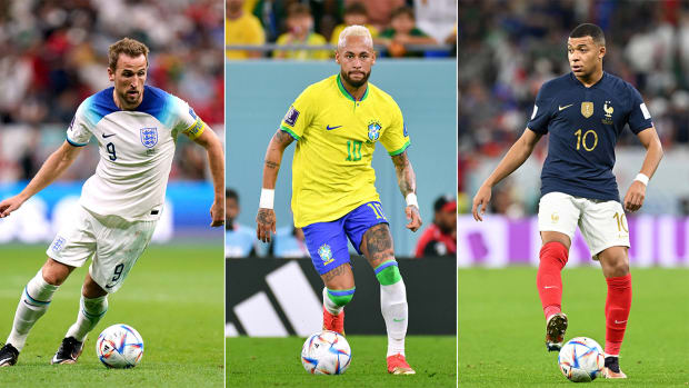 England’s Harry Kane, Brazil’s Neymar and France’s Kylian Mbappé at the World Cup.