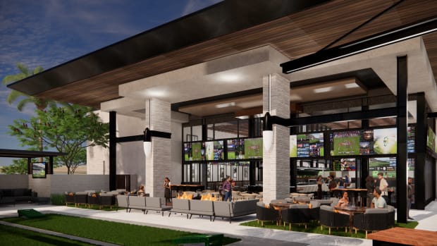 A rendering of the on-site DraftsKings sportsbook that is being built at TPC Scottsdale, the site of the PGA Tour’s Waste Management Phoenix Open.