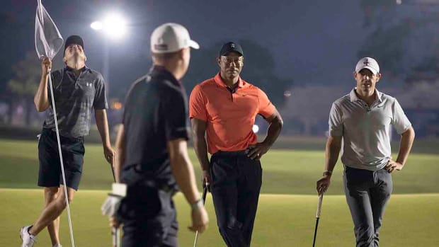 (from left) Jordan Spieth, Justin Thomas, Tiger Woods and Rory McIlroy are pictured at The Match.