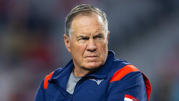 Patriots coach Bill Belichick looks on