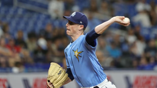 Sep 17, 2022; St. Petersburg, Florida, USA; Tampa Bay Rays starting pitcher Ryan Yarbrough (48) throws a pitch during the third inning against the Texas Rangers at Tropicana Field. Mandatory Credit: Mike Watters-USA TODAY Sports