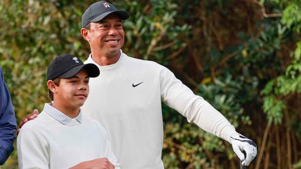 Tiger Woods and his son Charlie are pictured at the 2022 PNC Championship Pro-Am.