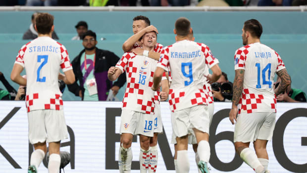 Players from Croatia pictured celebrating during their victory over Morocco in the third-place playoff at the 2022 FIFA World Cup in Qatar
