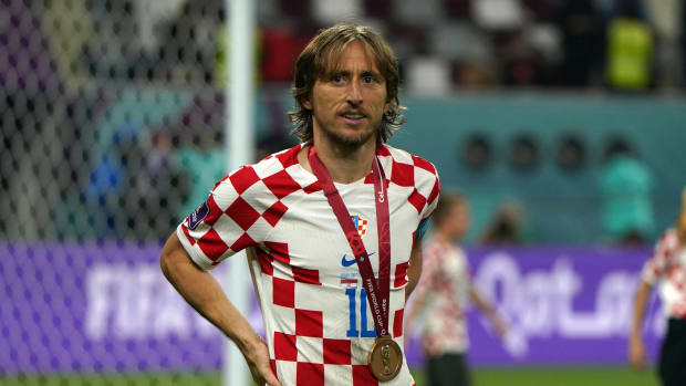 Luka Modric pictured at the 2022 FIFA World Cup after winning a bronze medal with Croatia
