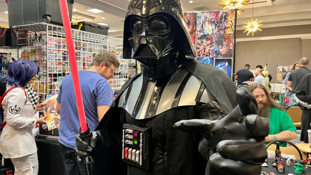 Frank Strausser cosplaying as Darth Vader from \"Star Wars\" poses for a photograph at AugustaCon at the DoubleTree hotel in Augusta, GA, on Sunday, Nov. 6, 2022. Img 5832