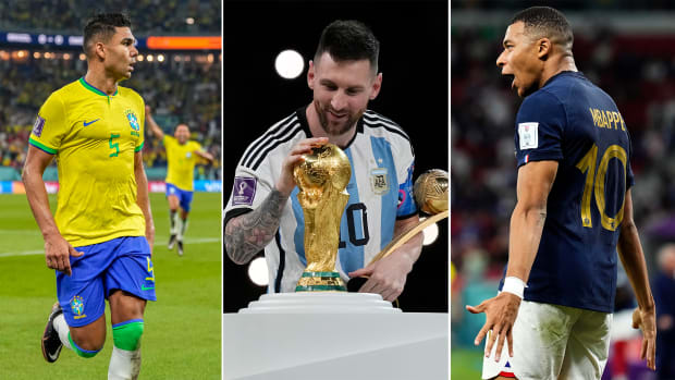 Casemiro, Lionel Messi and Kylian Mbappé at the World Cup