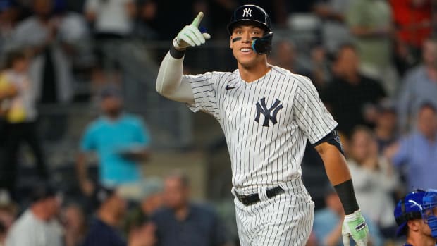 New York Yankees OF Aaron Judge celebrates home run