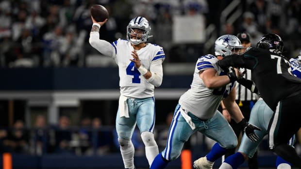 Dec 24, 2022; Arlington, Texas, USA; Dallas Cowboys quarterback Dak Prescott (4) passes against the Dallas Cowboys during the second half at AT&T Stadium.