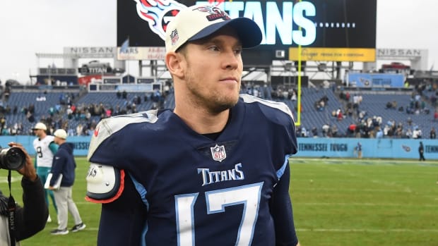 Tennessee Titans quarterback Ryan Tannehill (17) after a loss against the Jacksonville Jaguars at Nissan Stadium.