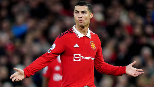 Cristiano Ronaldo reacts during a match with Manchester United.
