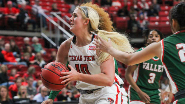 Texas Tech's Bryn Gerlich drives to the basket during a non-conference women's basketball game in United Supermarkets Arena on Tuesday, December 27, 2022. Bimg 6393