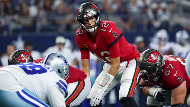 Sep 11, 2022; Arlington, Texas, USA; Tampa Bay Buccaneers quarterback Tom Brady (12) in action during the game against the Dallas Cowboys at AT&T Stadium.
