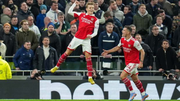 Martin Ødegaard celebrates an Arsenal goal.