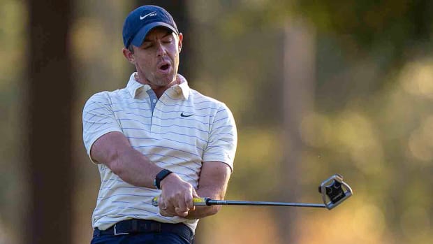 Rory McIlroy is pictured after missing a putt at the 2022 CJ Cup in South Carolina.