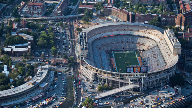 An aerial view of Neyland Stadium in Knoxville.