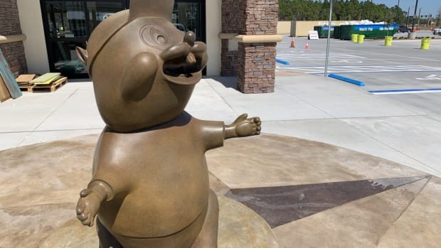 This is the Buc-ee's statue in front of the Daytona Beach Buc-ee's as the 104-pump gas station and 53,000-square-foot convenience store nears completion on Friday, March 6, 2021.