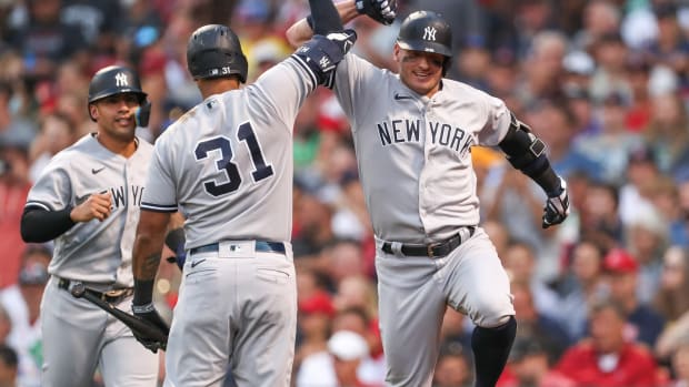 New York Yankees 3B Josh Donaldson celebrates grand slam
