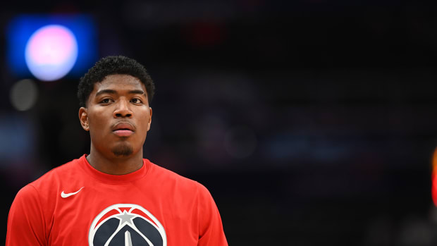 Wizards forward Rui Hachimura (8) before the game against the New Orleans Pelicans at Capital One Arena.