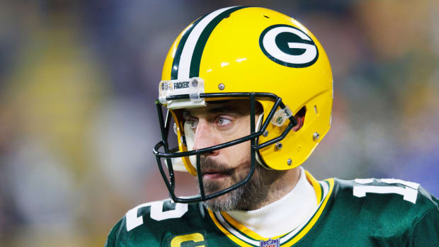 Packers quarterback Aaron Rodgers warms up before a game.