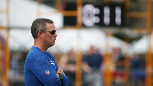 Bills General Manager Brandon Beane keeps watch on the action on the field on the second day of the Buffalo Bills training camp at St. John Fisher University in Rochester Monday, July 25, 2022. Sd 072522 Bills Camp 5 Spts