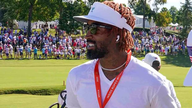 J.R. Smith, former NBA champion-turned-college golfer, is pictured at the 2022 Presidents Cup.