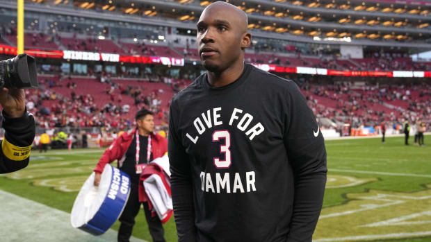 49ers head coach DeMeco Ryans walks off the field after a game vs. the Cardinals.