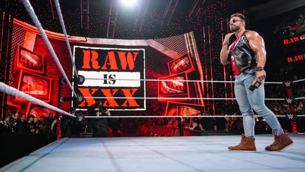LA Knight in the ring on the 30th anniversary edition of Raw