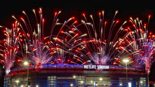 A photo of fireworks over MetLife Stadium in 2012
