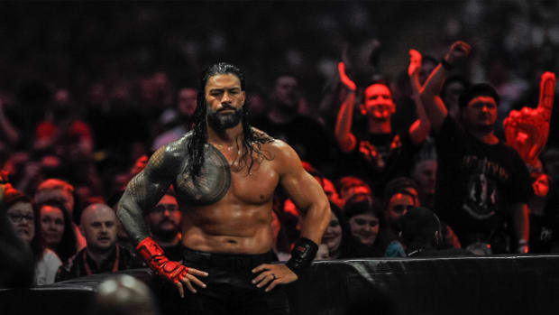 Roman Reigns during WWE Clash at the Castle, Cardiff 2022