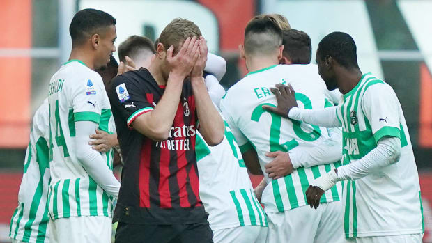 A photo taken during Sassuolo's 5-2 win at AC Milan in January 2023