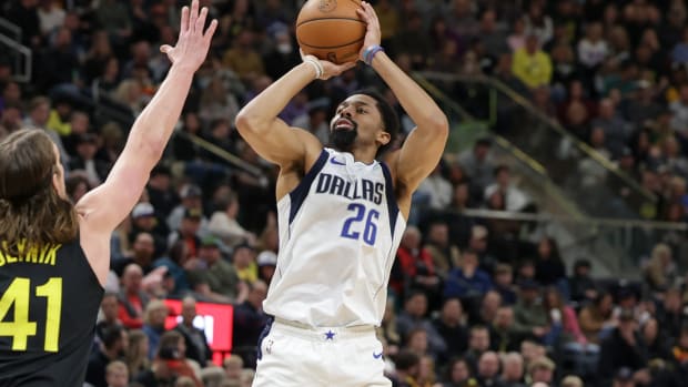 Dallas Mavericks guard Spencer Dinwiddie (26) shoots the ball during the second quarter against the Utah Jazz at Vivint Arena.