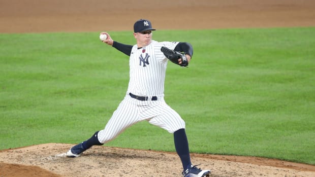 New York Yankees reliever Chad Green throws pitch