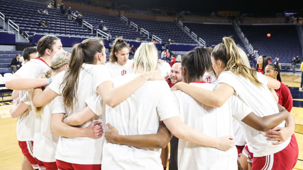 Indiana women's basketball huddle