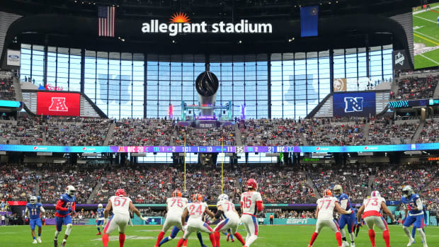 Players line up in formation during the AFC vs. NFC Pro Bowl game at Allegiant Stadium