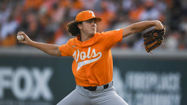 Top 2023 MLB Draft prospect Chase Dollander throws a pitch for Tennessee. (2022)