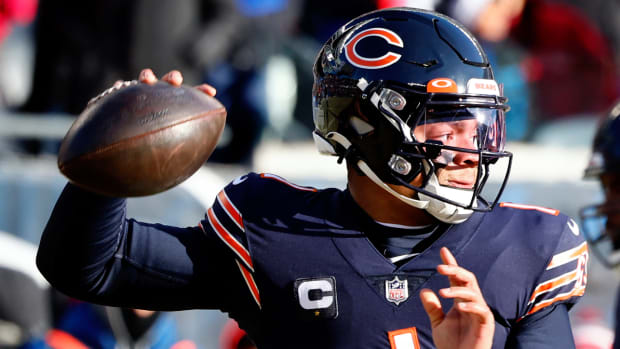 Bears quarterback Justin Fields throws a pass during a game vs. the Bills.