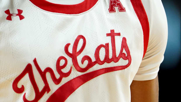 A detail view of the throwback jerseys the Cincinnati Bearcats wore against the South Florida Bulls in the first half of a men's NCAA basketball game, Saturday, Feb. 26, 2022, at Fifth Third Arena in Cincinnati. South Florida Bulls At Cincinnati Bearcats Basketball 040