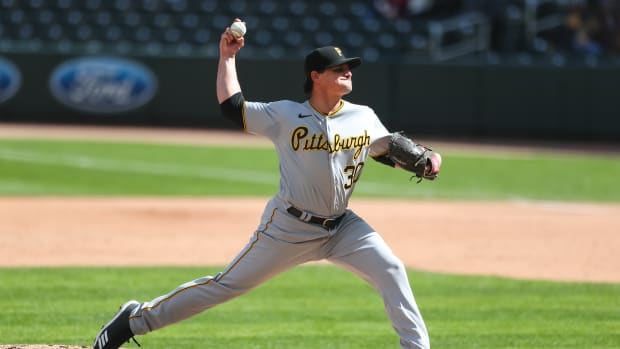 Pittsburgh Pirates relief pitcher Kyle Crick (30) delivers a pitch to the Minnesota Twins in the eighth inning at Target Field. (2021)