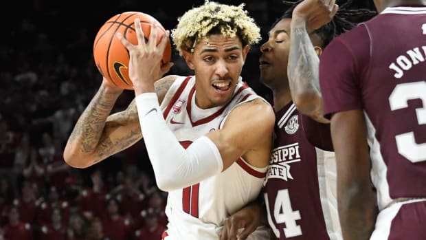 Razorbacks' Jalen Graham against Mississippi State in February appears to be headed back for another year.