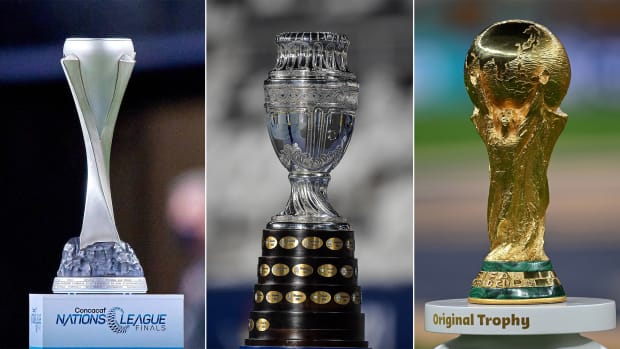 The Nations League, Copa America and World Cup trophies