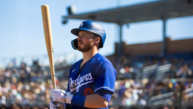 Dodgers infielder Gavin Lux against the Padres during a spring training game at Peoria Sports Complex.