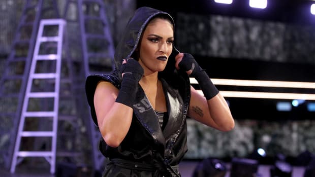 Sonya Deville walks to the ring during her entrance