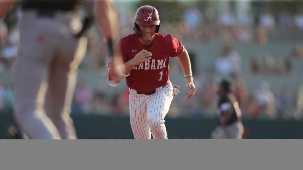 Will Hodo (1) running to second base - Alabama baseball vs. Jacksonville State