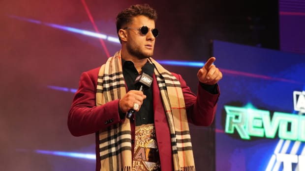 MJF holds a microphone during a promo on AEW Dynamite