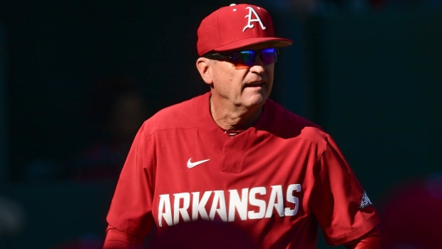Arkansas Razorbacks coach Dave Van Horn during 12-6 win over Wright State on Saturday afternoon.