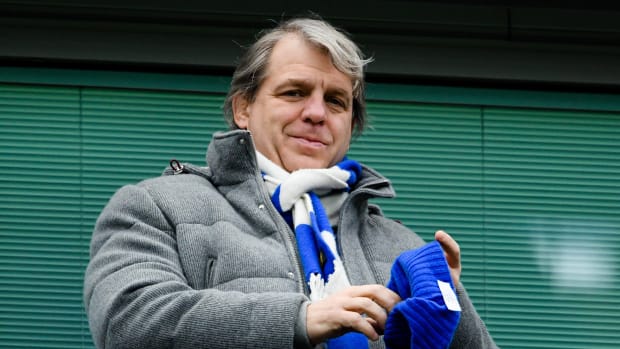 Todd Boehly pictured at Stamford Bridge during Chelsea's 1-0 win over Leeds in March 2023