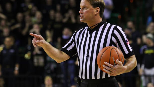Feb 28, 2015; Waco, TX, USA; NCAA referee John Higgins during a game between the Baylor Bears and the West Virginia Mountaineers at Ferrell Center. Baylor won 78-66. Mandatory Credit: Ray Carlin-USA TODAY Sports