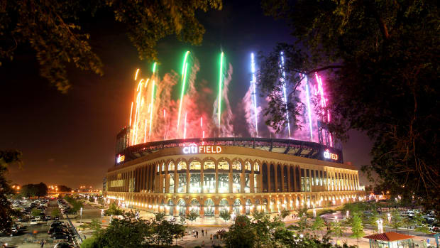 Jul 3, 2013; New York, NY, USA; General view of fireworks following a game between the New York Mets and the Arizona Diamondbacks at Citi Field.