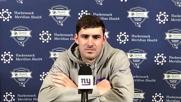 March 8, 2023: New York Giants QB Daniel Jones speaks to reporters via video conference a day after agreeing to a four-year, $160 million contract extension.