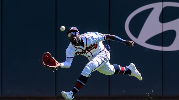 Sep 21, 2022; Atlanta, Georgia, USA; Atlanta Braves center fielder Michael Harris II (23) catches a fly ball against the Washington Nationals in the ninth inning at Truist Park.